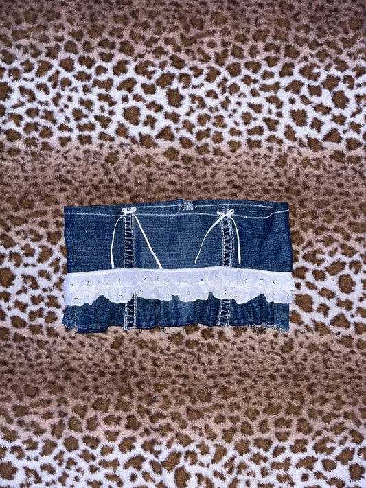 Vintage denim mini skirt lace multiple sizes handmade