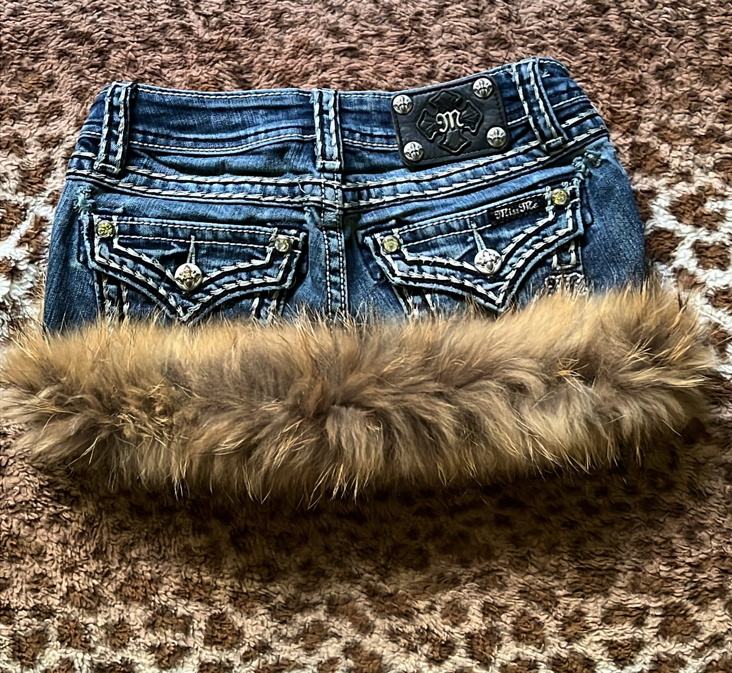 Miss me mini skirt faux fur trim  multiple sizes