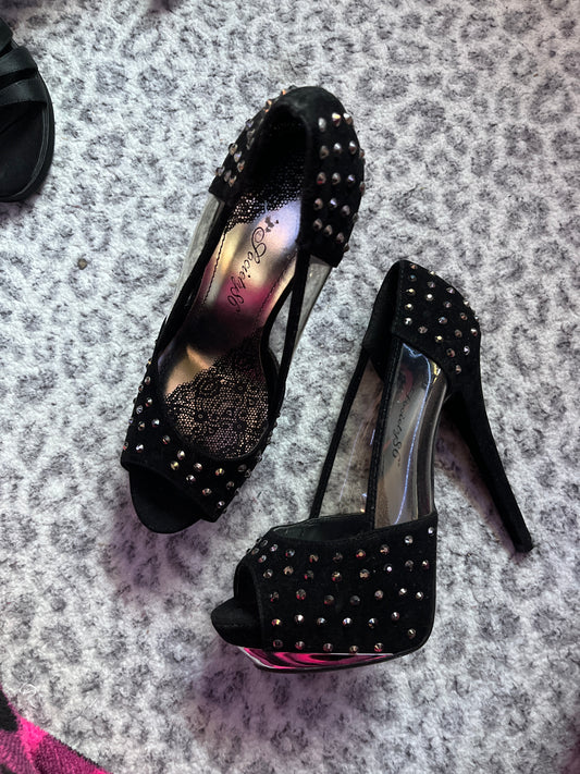 Gorgeous black heels with gems open toe