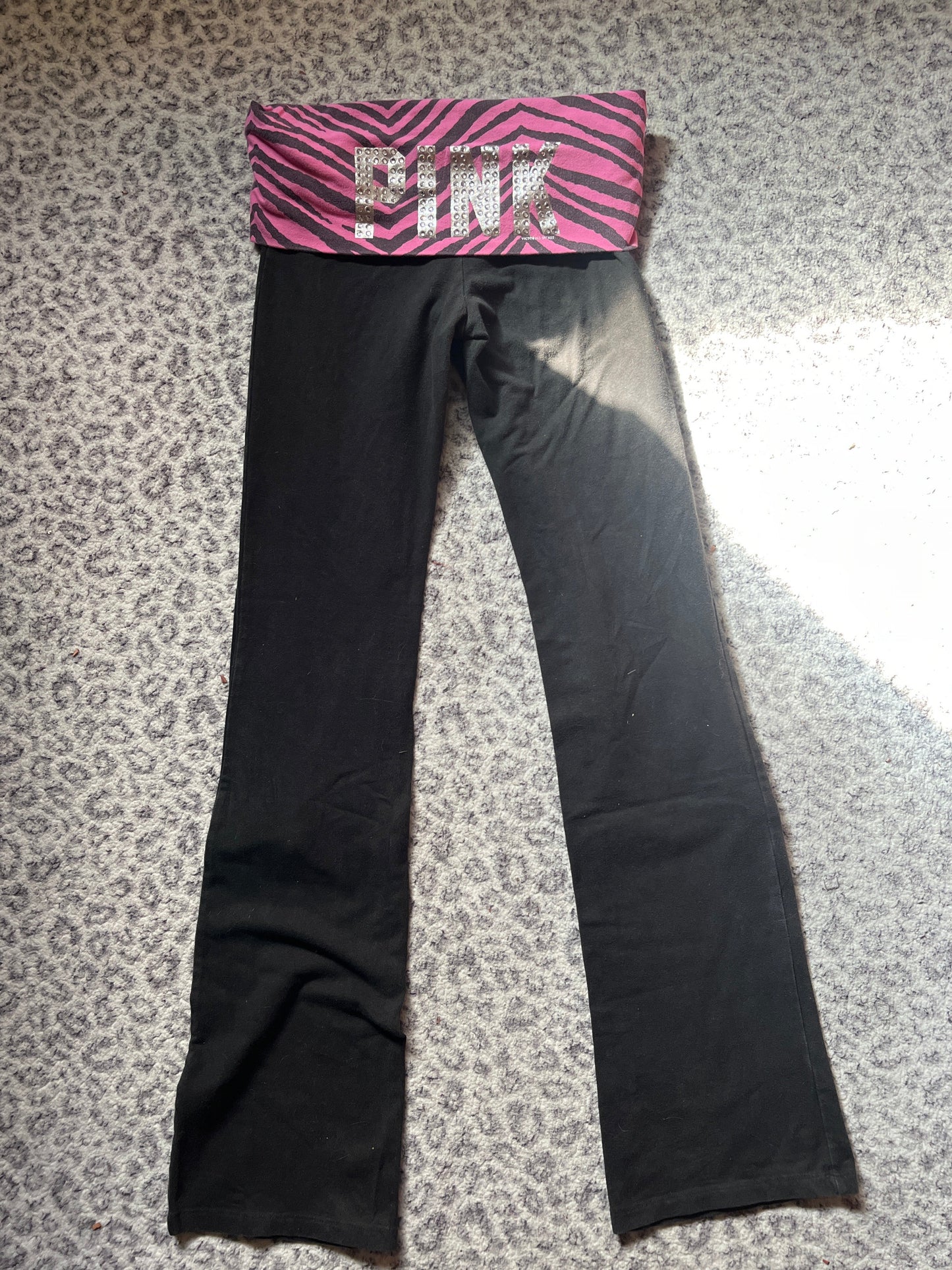 Vintage Victoria’s Secret fold over leggings flare zebra print gems small