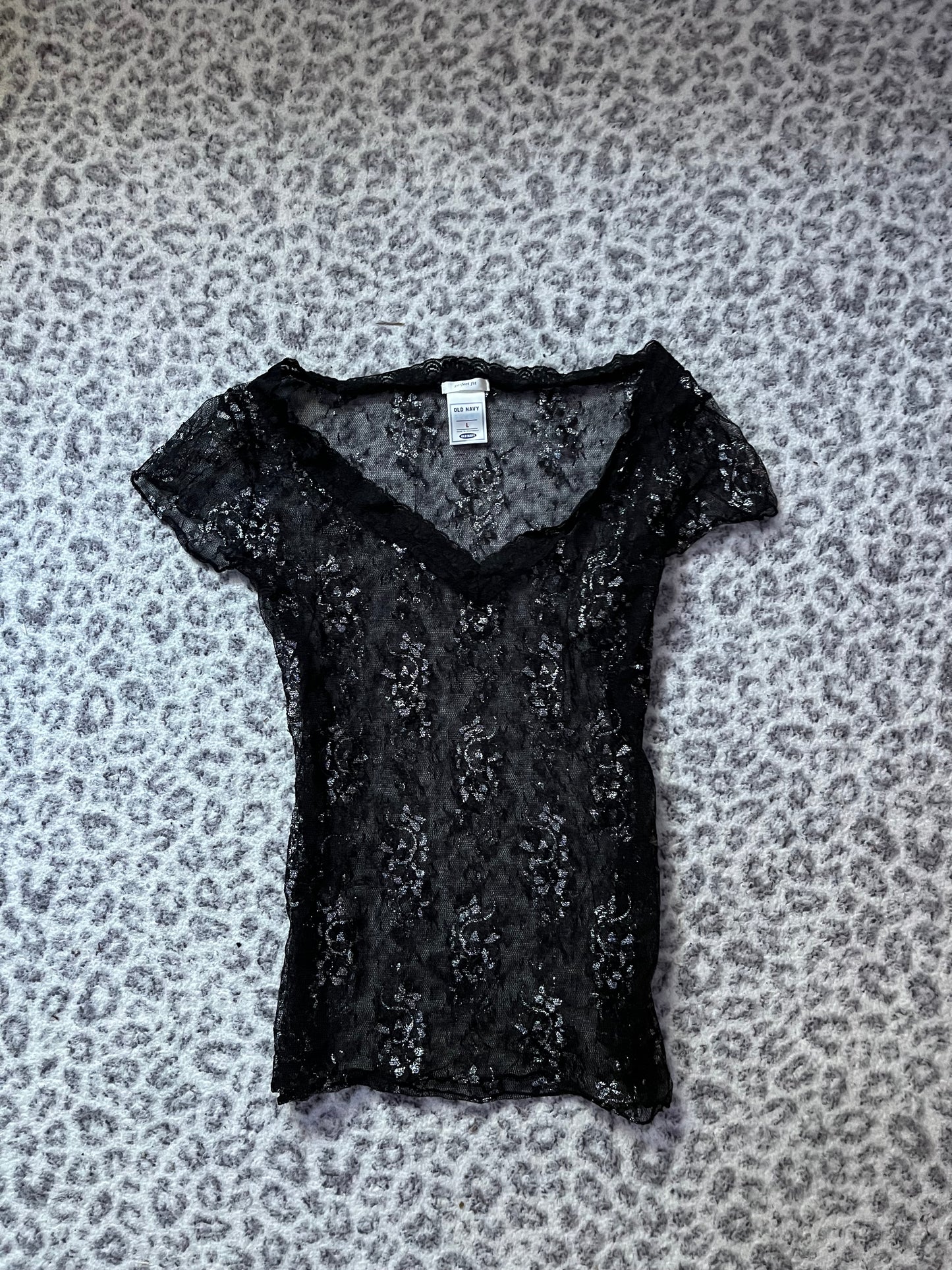 Black lace tee shirt layering top